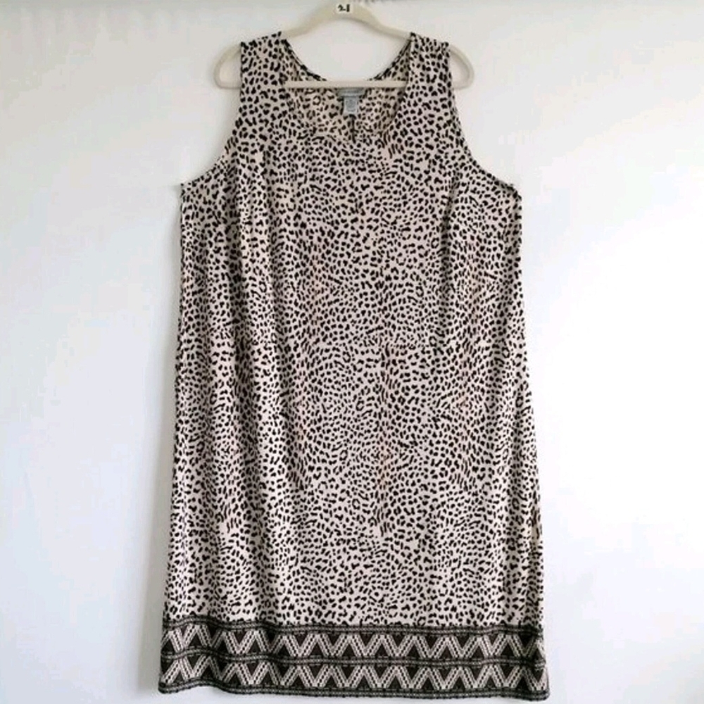 Catherines Animal Print Sleeveless‎ Long Dress 1X Patterned Hem Stretch